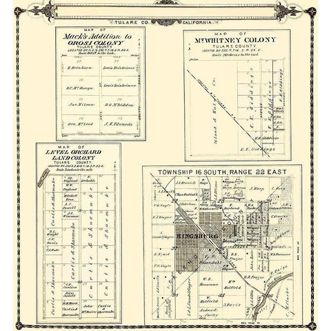 Tulare  Colonies California - Thomas 1892 Black Modern Wood Framed Art Print by Thomas