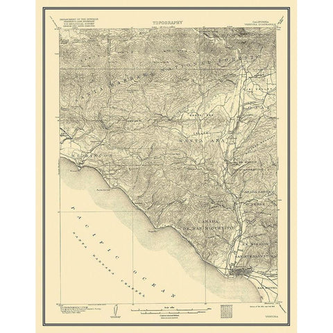 Ventura California Quad - USGS 1904 White Modern Wood Framed Art Print by USGS