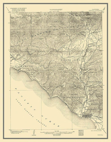 Ventura California Quad - USGS 1904 Black Ornate Wood Framed Art Print with Double Matting by USGS