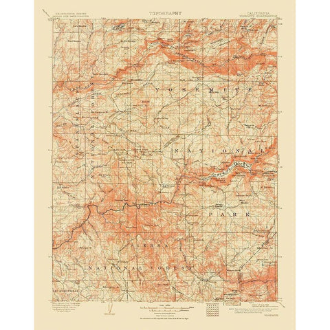 Yosemite California Quad - USGS 1911 Gold Ornate Wood Framed Art Print with Double Matting by USGS