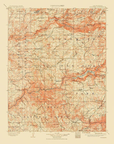 Yosemite California Quad - USGS 1911 White Modern Wood Framed Art Print with Double Matting by USGS