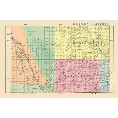 Yolo  Northwest California Landowner - De Pue 1879 Gold Ornate Wood Framed Art Print with Double Matting by De Pue