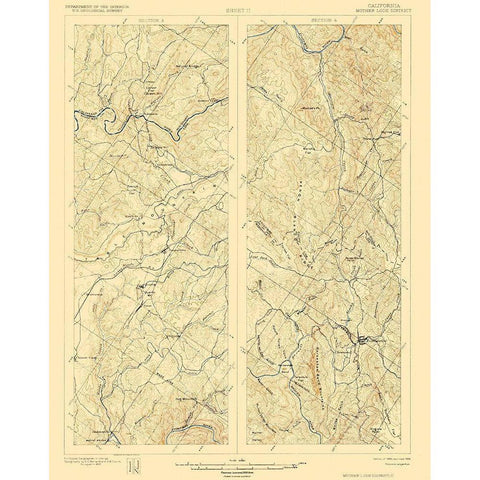 Mother Lode District California 1 of 2 Sheet Gold Ornate Wood Framed Art Print with Double Matting by USGS