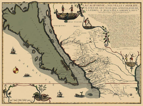 California, Mexico - His Majestys Geographer 1720 White Modern Wood Framed Art Print with Double Matting by His Majestys Geographer