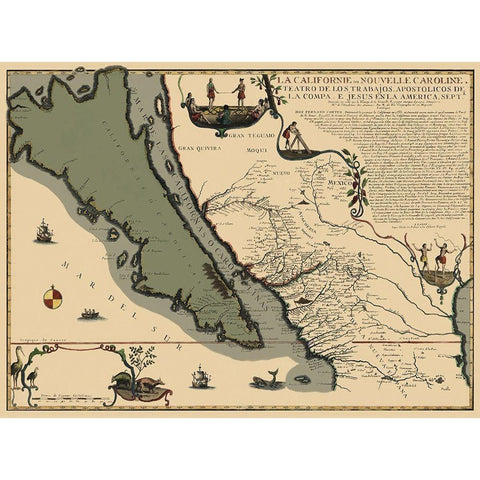 California, Mexico - His Majestys Geographer 1720 Black Modern Wood Framed Art Print by His Majestys Geographer