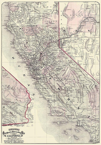 California - Cram 1875 Black Ornate Wood Framed Art Print with Double Matting by Cram