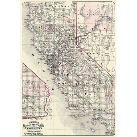 California - Cram 1875 Gold Ornate Wood Framed Art Print with Double Matting by Cram