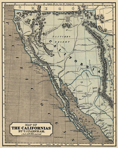 Map of the Californias - Farnham 1845 White Modern Wood Framed Art Print with Double Matting by Farnham