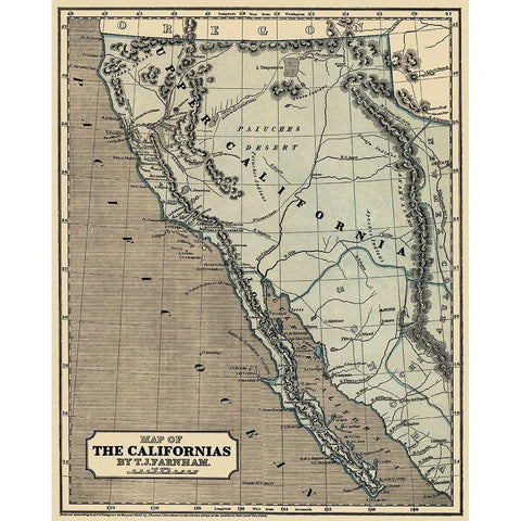 Map of the Californias - Farnham 1845 Black Modern Wood Framed Art Print with Double Matting by Farnham