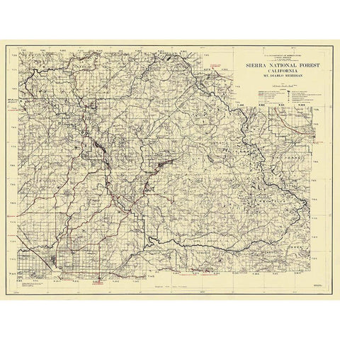 Sierra National Forest, California - USFS 1938 Gold Ornate Wood Framed Art Print with Double Matting by USFS