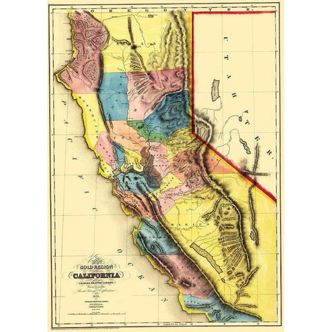 California Gold Region - Sherman 1851 Black Modern Wood Framed Art Print with Double Matting by Sherman