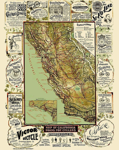 Roads For Cyclers - Blum 1892 White Modern Wood Framed Art Print with Double Matting by Blum