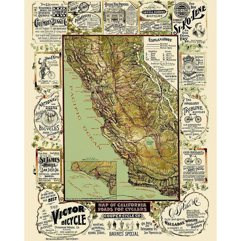 Roads For Cyclers - Blum 1892 Gold Ornate Wood Framed Art Print with Double Matting by Blum