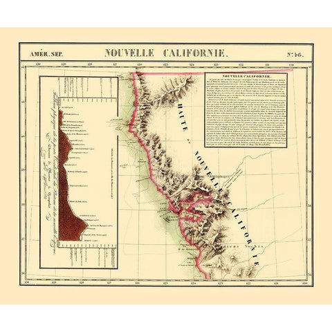 New California - Vandermaelen 1810 Black Modern Wood Framed Art Print with Double Matting by Vandermaelen