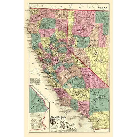 California, Nevada - Thompson 1877 Gold Ornate Wood Framed Art Print with Double Matting by Thompson