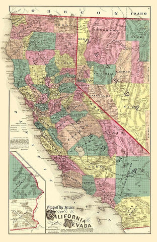 California, Nevada - Thompson 1877 White Modern Wood Framed Art Print with Double Matting by Thompson