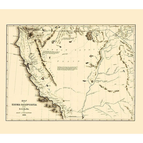 Upper California Territory Exploration - Lea 1844 White Modern Wood Framed Art Print by Lea