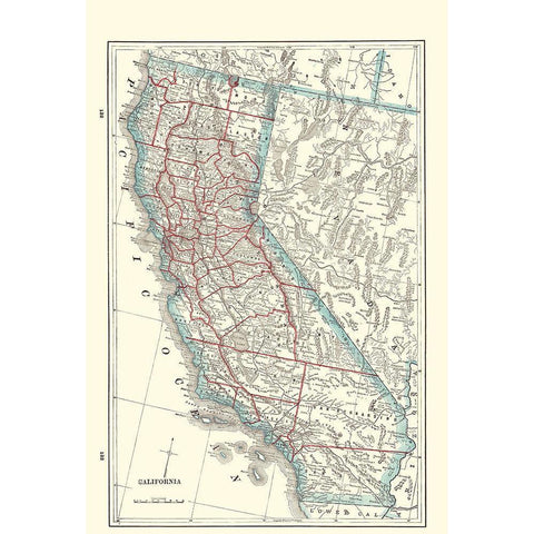 California - Rathbun 1893 Gold Ornate Wood Framed Art Print with Double Matting by Rathbun