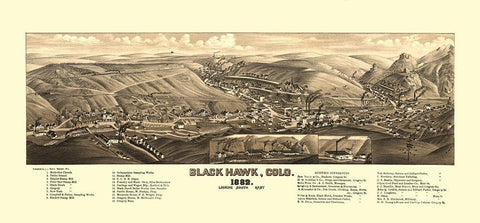 Black Hawk Colorado - Stoner 1882 Black Ornate Wood Framed Art Print with Double Matting by Stoner