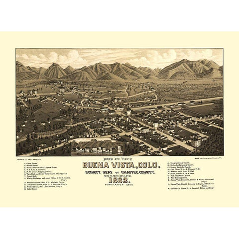 Buena Vista Colorado - Stoner 1882 Gold Ornate Wood Framed Art Print with Double Matting by Stoner