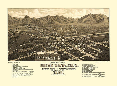 Buena Vista Colorado - Stoner 1882 White Modern Wood Framed Art Print with Double Matting by Stoner