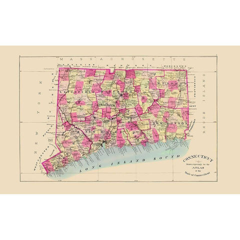 Connecticut - Hurd 1893 Black Modern Wood Framed Art Print with Double Matting by Hurd