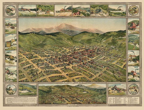 Cripple Creek Colorado - 1896 Black Ornate Wood Framed Art Print with Double Matting by Unknown