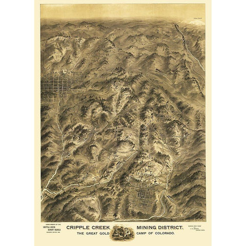 Cripple Creek Colorado - Amerine 1895 White Modern Wood Framed Art Print by Amerine