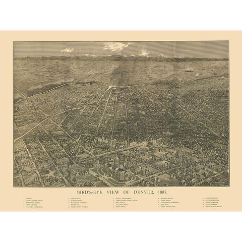 Denver Colorado - Mills 1887 White Modern Wood Framed Art Print by Mills