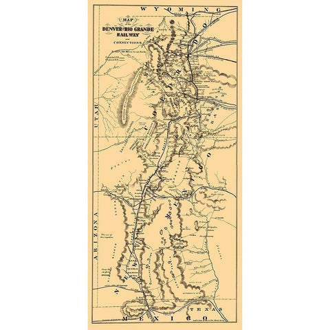 Denver and Rio Grande Railway - Mota 1873 Black Modern Wood Framed Art Print with Double Matting by Mota