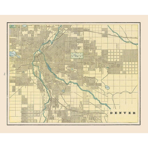 Denver  Colorado - Cram 1892 Black Modern Wood Framed Art Print with Double Matting by Cram