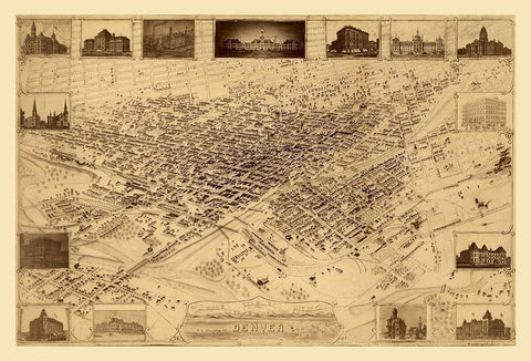 Denver Colorado - Flett 1881  Black Ornate Wood Framed Art Print with Double Matting by Flett