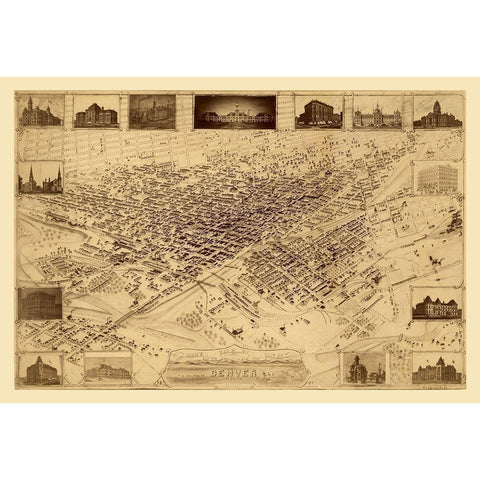 Denver Colorado - Flett 1881  Black Modern Wood Framed Art Print with Double Matting by Flett