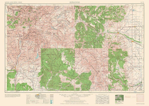 Durango Colorado Quad - USGS 1953 Black Ornate Wood Framed Art Print with Double Matting by USGS