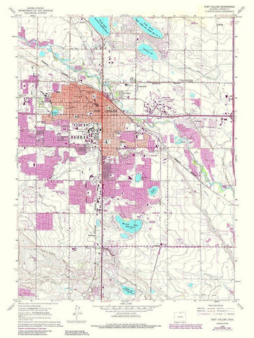 Ft Collins Colorado Quad - USGS 1984 Black Ornate Wood Framed Art Print with Double Matting by USGS