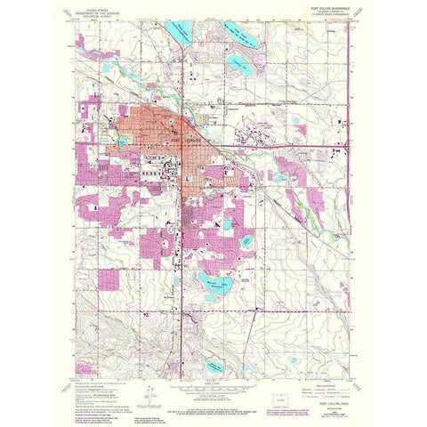 Ft Collins Colorado Quad - USGS 1984 White Modern Wood Framed Art Print by USGS