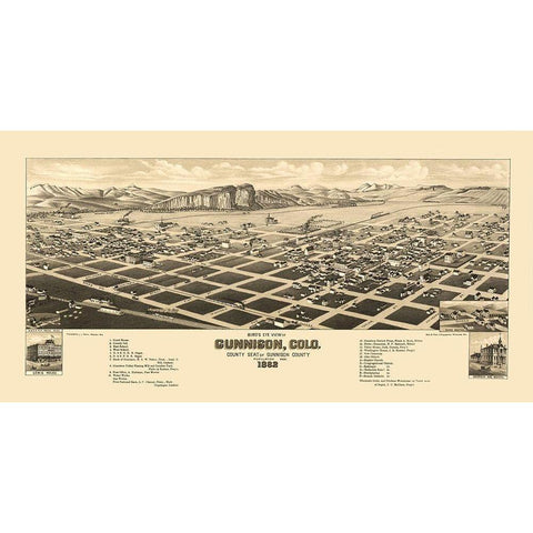 Gunnison Colorado - Stoner 1882 Gold Ornate Wood Framed Art Print with Double Matting by Stoner