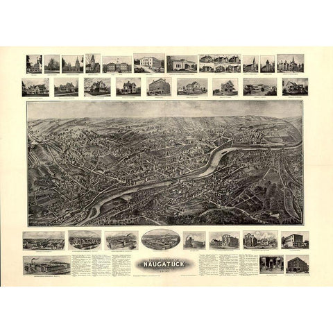 Naugatuck Connecticut - Bailey 1906  White Modern Wood Framed Art Print by Bailey