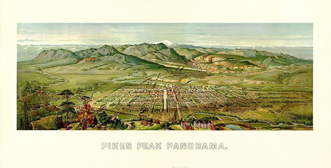 Pikes Peak From Colorado Springs Colorado - 1890 Black Ornate Wood Framed Art Print with Double Matting by Unknown