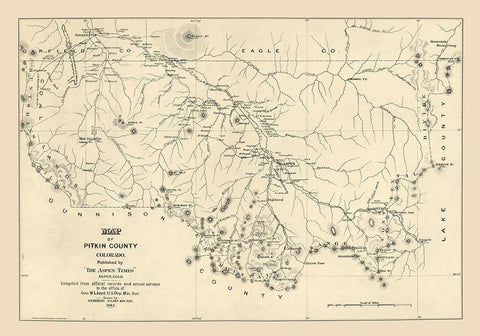 Pitkin County Colorado - Vickery 1884  White Modern Wood Framed Art Print with Double Matting by Vickery