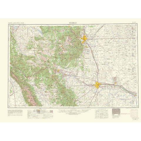 Pueblo Colorado Quad - USGS 1966 Gold Ornate Wood Framed Art Print with Double Matting by USGS