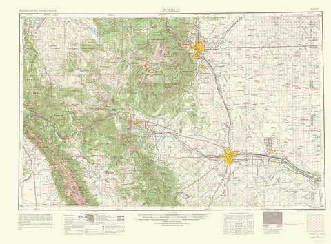 Pueblo Colorado Quad - USGS 1966 Black Ornate Wood Framed Art Print with Double Matting by USGS