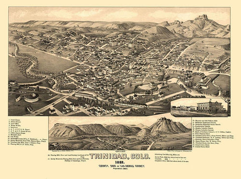 Trinidad Colorado - Stoner 1882 Black Ornate Wood Framed Art Print with Double Matting by Stoner