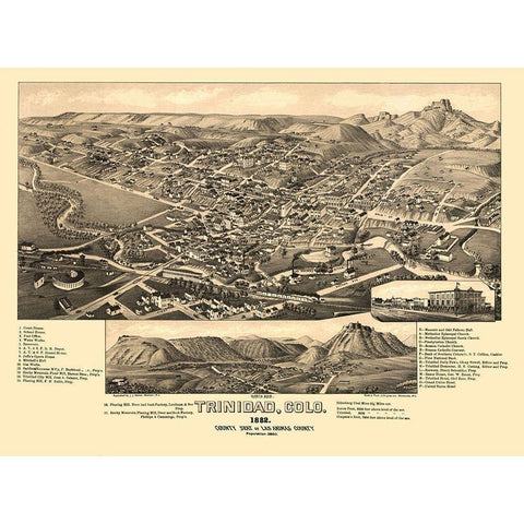 Trinidad Colorado - Stoner 1882 Gold Ornate Wood Framed Art Print with Double Matting by Stoner