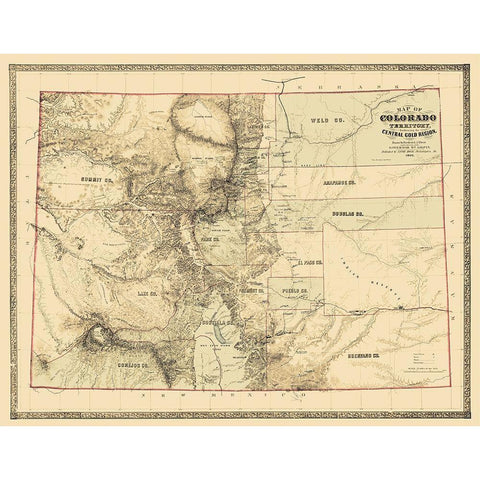 Colorado Territory, Gold Region - Monk  1862 Gold Ornate Wood Framed Art Print with Double Matting by Monk