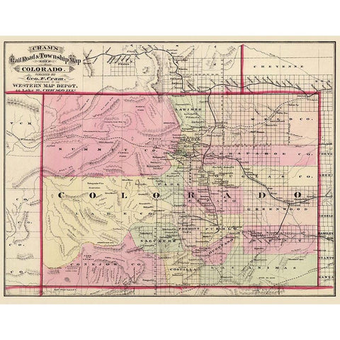 Colorado - Cram 1875 Gold Ornate Wood Framed Art Print with Double Matting by Cram