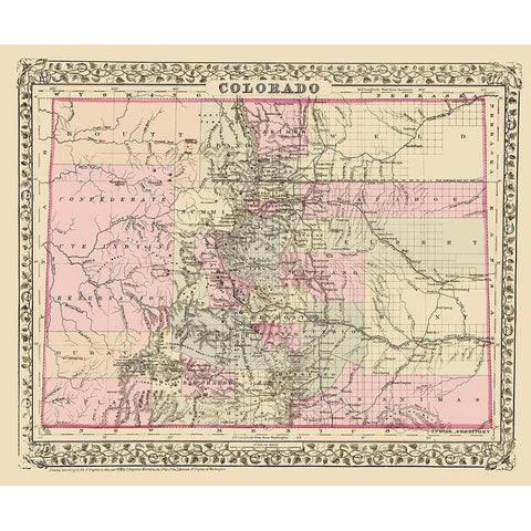 Colorado - Mitchell 1879 Gold Ornate Wood Framed Art Print with Double Matting by Mitchell