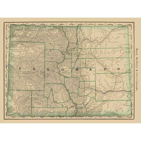 Colorado - Rand McNally 1879 Gold Ornate Wood Framed Art Print with Double Matting by Rand McNally