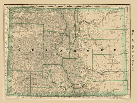 Colorado - Rand McNally 1879 Black Ornate Wood Framed Art Print with Double Matting by Rand McNally