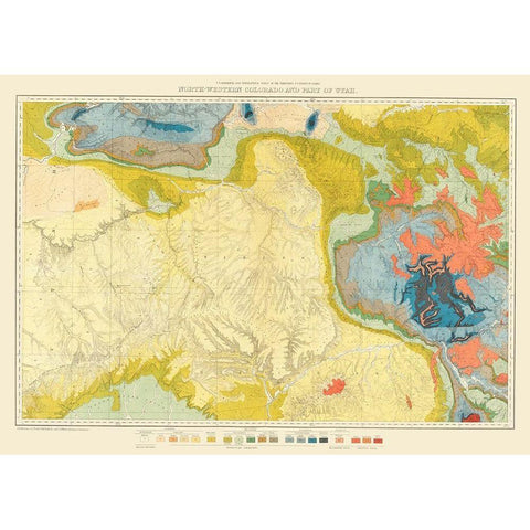 Northwest Colorado Utah Economic - USGS 1881 Black Modern Wood Framed Art Print with Double Matting by USGS